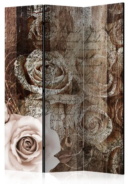Paravento design Legno Antico e Rose - composizione floreale su legno