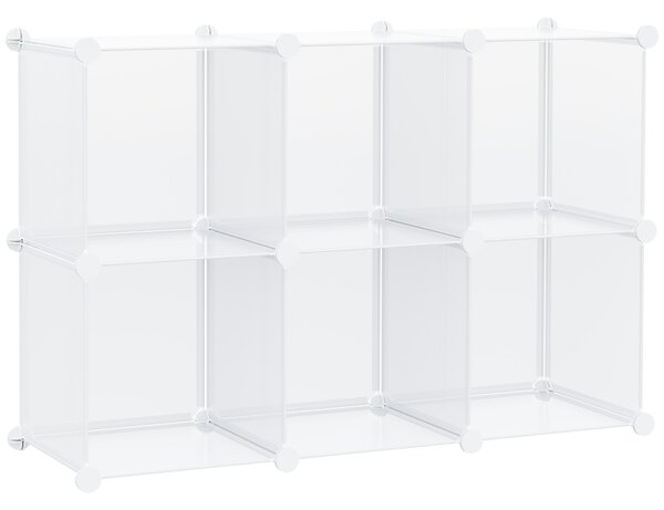 HOMCOM Scarpiera Modulare 6 Cubi, Design Trasparente, in Plastica PP, 94.5x32x162 cm, Ottimizza Spazio - Trasparente