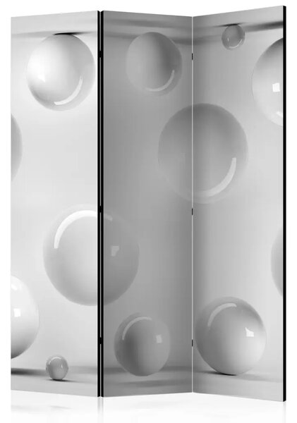Paravento separè Bile - motivo geometrico 3D immerso nel bianco e nel grigio