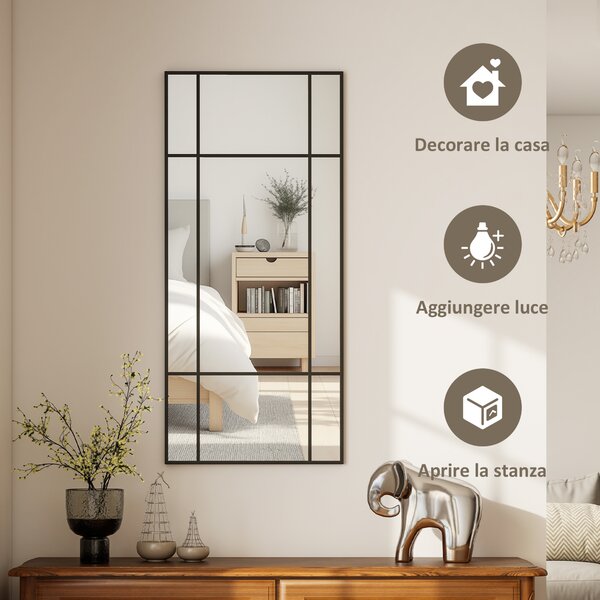 HOMCOM Specchio da Parete Stile Finestra con Montaggio Verticale e Orizzontale, 110x50cm, Nero | Aosom Italy