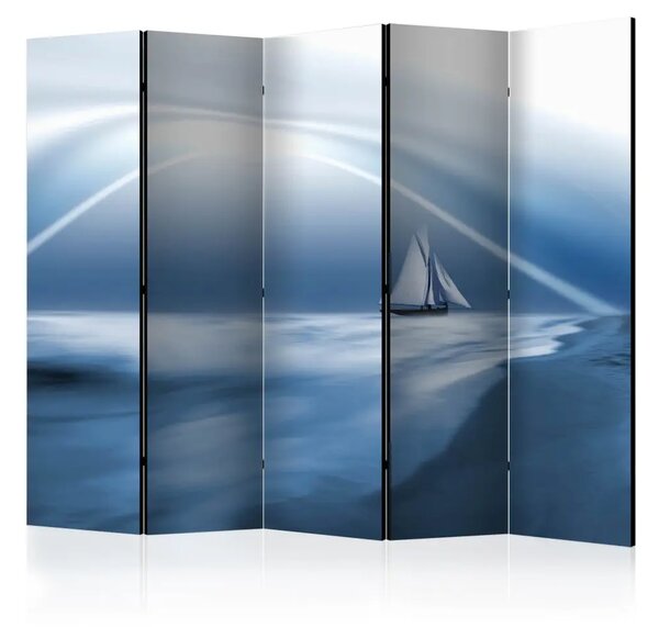 Paravento design Vela solitaria alla deriva II - barca tra le acque blu