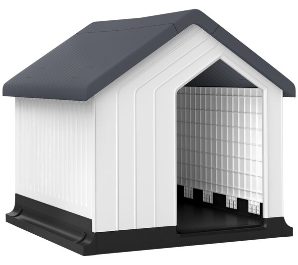 PawHut Casetta per Cani Piccoli e Mini da Esterno Impermeabile in Plastica con Finestra, 62x61x60 cm, Grigio | Aosom Italy
