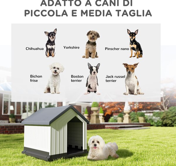 PawHut Casetta per Cani Piccoli e Mini da Esterno Impermeabile in Plastica con Finestra, 62x61x60 cm, Grigio | Aosom Italy