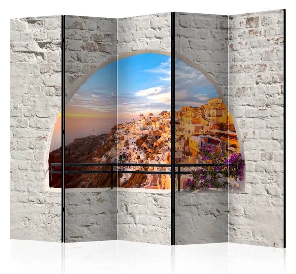 Paravento design Santorini II - vista su paesaggio greco