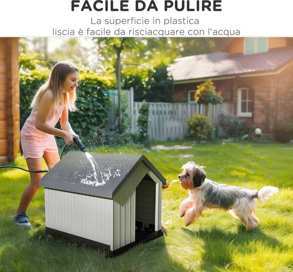 PawHut Casetta per Cani Piccoli e Mini da Esterno Impermeabile in Plastica con Finestra, 62x61x60 cm, Grigio | Aosom Italy