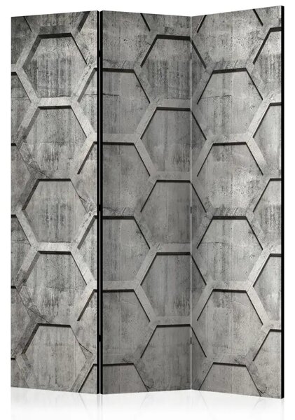 Paravento separè Cubetti di Platino - modello geometrico grigio sul cemento