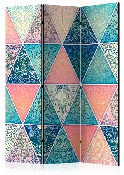 Paravento separè Triangoli orientali - Mandala geometrica colorata