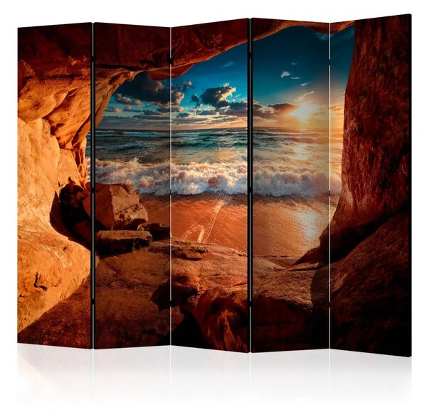 Paravento design Grotta: Spiaggia II - vista tra le rocce sull'oceano