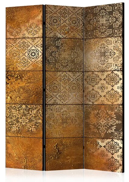 Paravento separè Vecchie piastrelle - Mandala orientali in toni dorati
