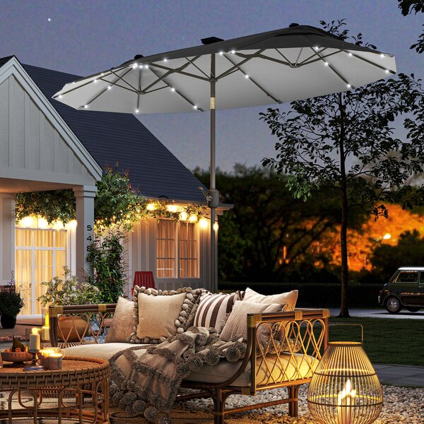 Outsunny Ombrellone doppio con Base a crocee Luci Solari, 295x150x219cm, Grigio|Aosom
