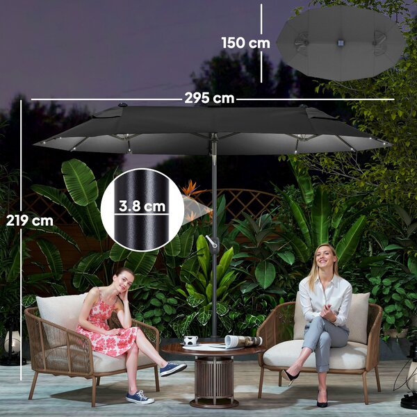 Outsunny Ombrellone doppio con Base a crocee Luci Solari, 295x150x219cm, Grigio|Aosom