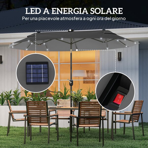 Outsunny Ombrellone doppio con Base a crocee Luci Solari, 295x150x219cm, Grigio|Aosom