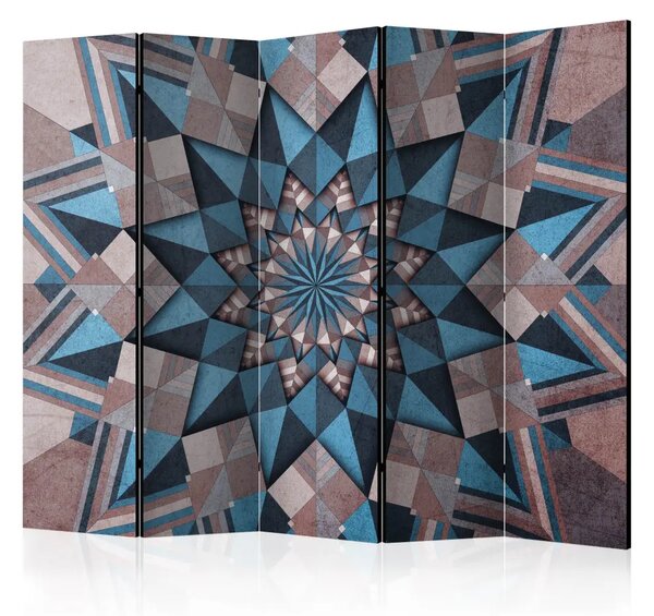 Paravento Mandala stellare blu-bronzo II - sfondo orientale