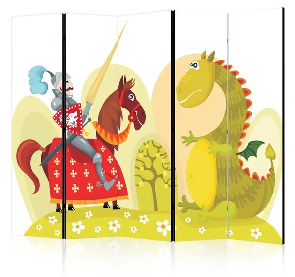 Paravento design Drago e cavaliere II - colorate figure da favola per bambini