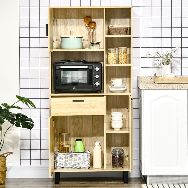 HOMCOM Buffet da cucina mobile da cucina multi-riserva con un cassetto, 3 armadi, 4 nicchie e passacavi altezza 166 cm | Aosom Italy
