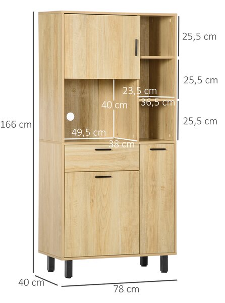 HOMCOM Buffet da cucina mobile da cucina multi-riserva con un cassetto, 3 armadi, 4 nicchie e passacavi altezza 166 cm | Aosom Italy