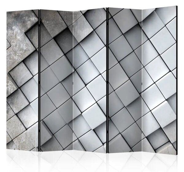 Paravento design Sfondo grigio 3D II - composizione geometrica in piastrelle