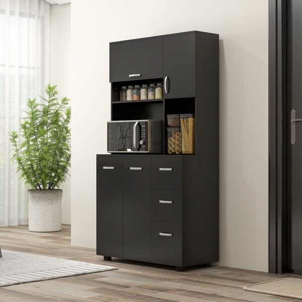 HOMCOM Credenza da cucina multi-rangements 4 ante 3 cassetti ripiano + ampio piano 89L x 39,5l x 168H cm nero