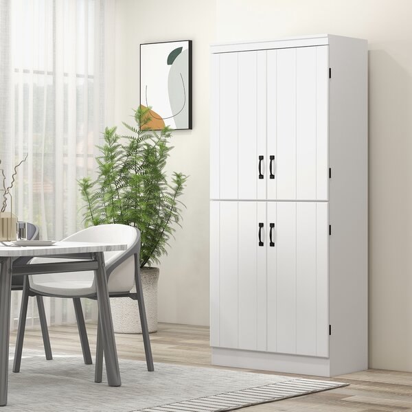 HOMCOM Armadio da cucina credenza da sala da pranzo con 4 porte 6 mensole di archiviazione stile moderno 76 x 40 x 177 cm bianco | Aosom Italy
