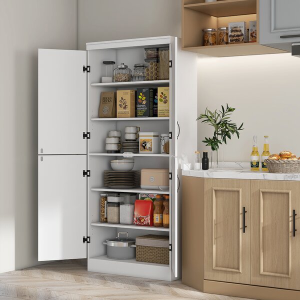 HOMCOM Armadio da cucina credenza da sala da pranzo con 4 porte 6 mensole di archiviazione stile moderno 76 x 40 x 177 cm bianco | Aosom Italy