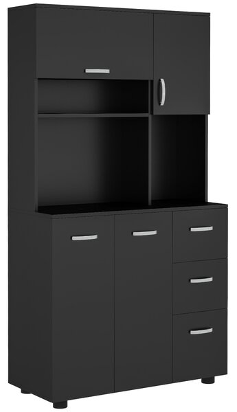 HOMCOM Credenza da cucina multi-rangements 4 ante 3 cassetti ripiano + ampio piano 89L x 39,5l x 168H cm nero