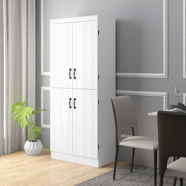 HOMCOM Armadio da cucina credenza da sala da pranzo con 4 porte 6 mensole di archiviazione stile moderno 76 x 40 x 177 cm bianco | Aosom Italy
