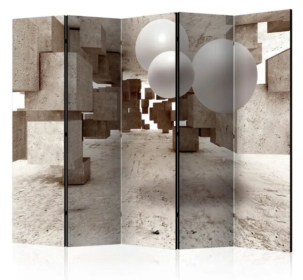 Paravento design Labirinto di cemento II - spazio beige con illusione 3D