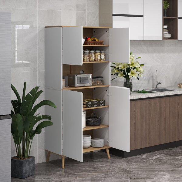 HOMCOM Buffet da cucina armadio di archiviazione 2 armadi con porta mensole regolabili nicchia centrale 2 passacavi bianco | Aosom Italy