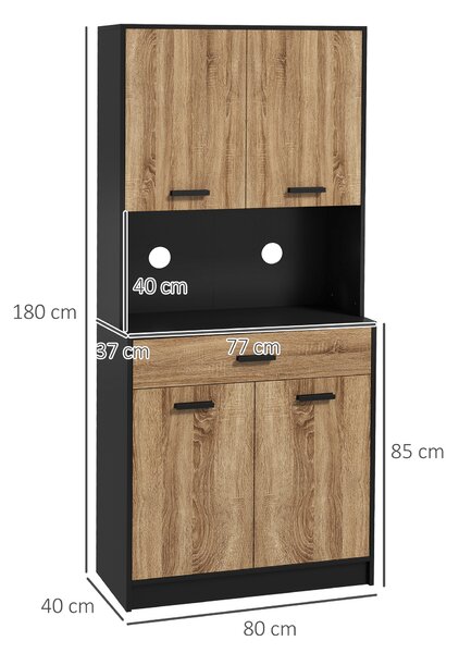 HOMCOM Credenza Cucina in Legno con 2 Armadietti a 2 Ante e Cassetto, 80x40x180 cm, Nero e color Legno | Aosom Italy