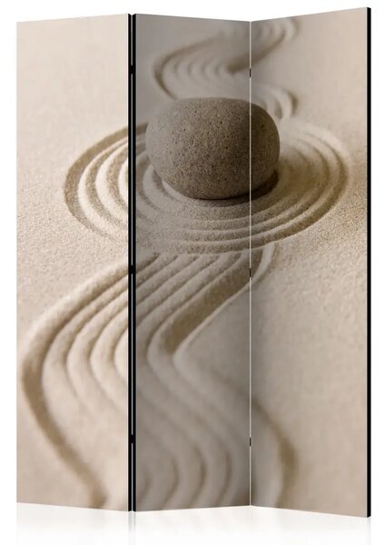 Paravento design Zen: Equilibrio - calda composizione con sasso sulla sabbia