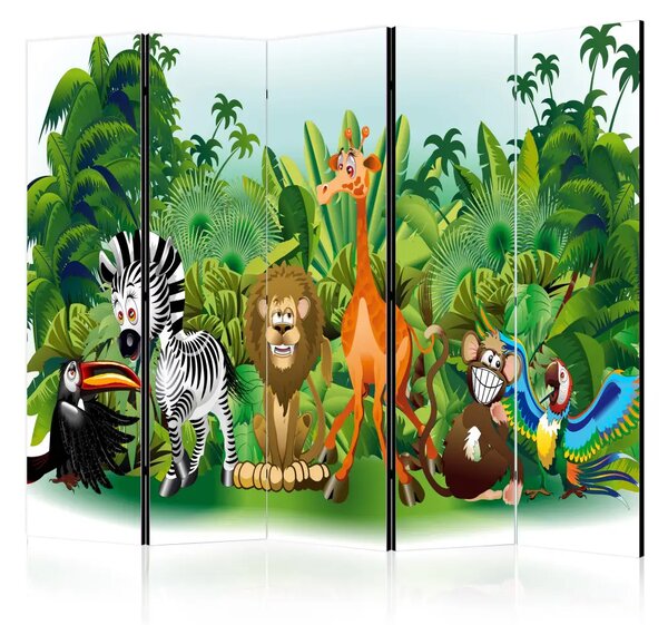 Paravento design Animali della giungla II - paesaggio colorato per bambini