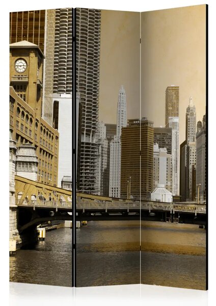 Paravento separè Ponti di Chicago effetto vintage - fiume tra grattacieli