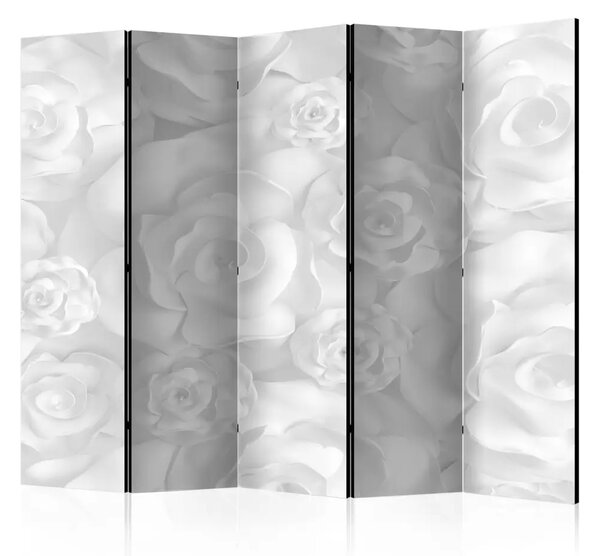 Paravento design Fiori di gesso II - bouquet in bianco neve di rose delicate