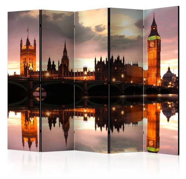 Paravento Big Ben di sera II - fiume e architettura londinese