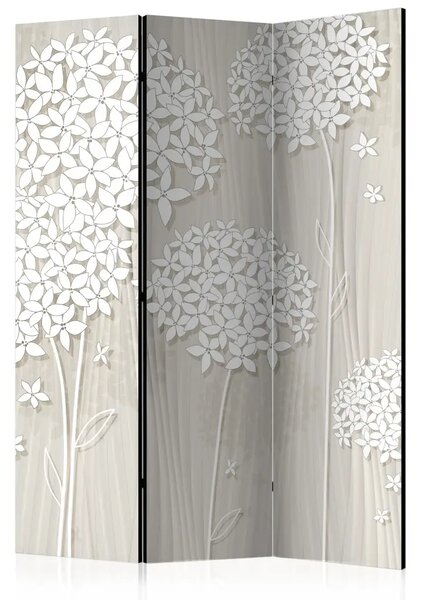 Paravento separè Filigrana Crema - composizione beige con fiori bianchi