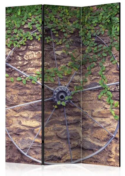 Paravento separè Ruota del Tempo - composizione con piante e muro di mattoni