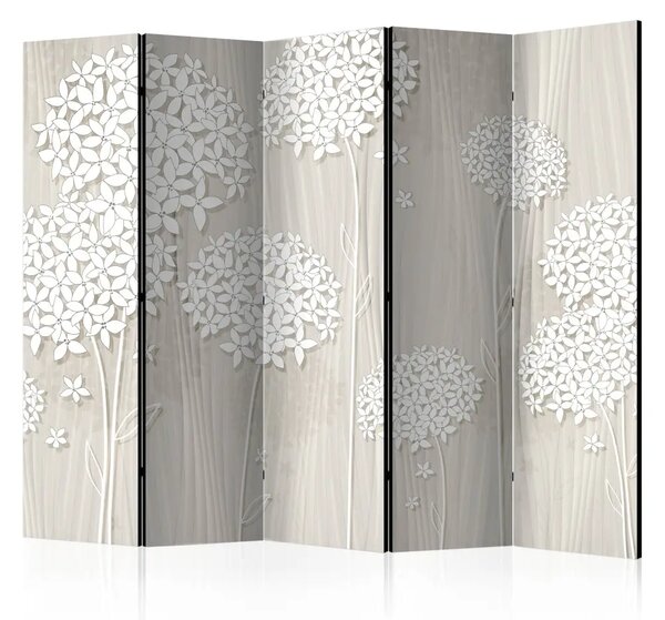Paravento design Filigrana Crema II - sfondo beige e fiori bianchi