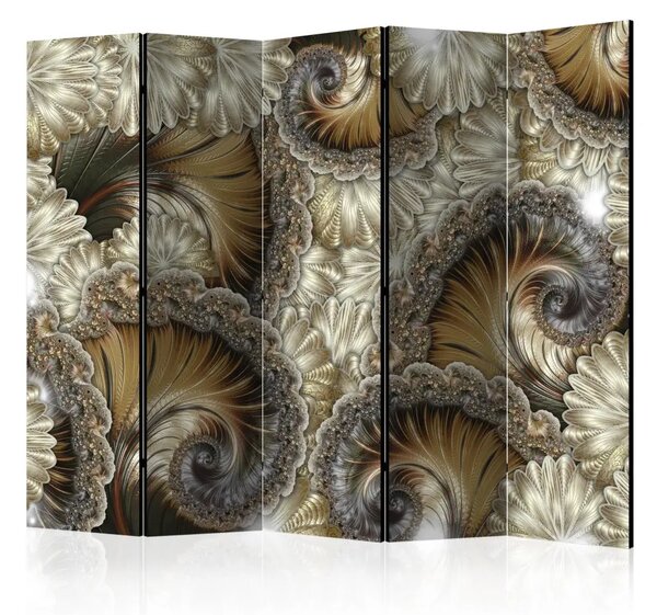 Paravento design Ventagli d'Oro II - astrazione in ornamenti barocchi