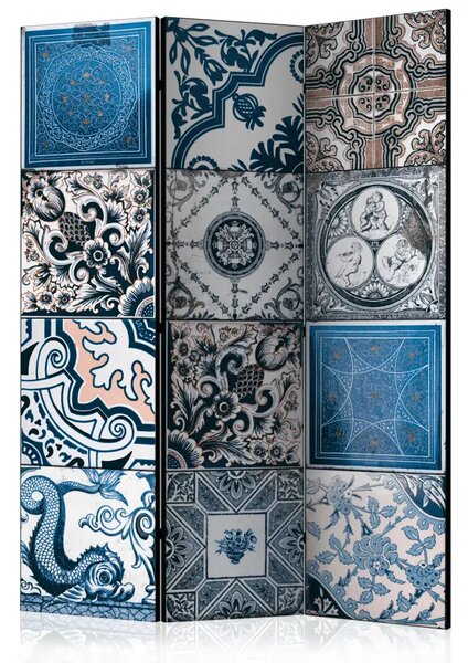 Paravento separè Arabesco Blu II - mosaico etnico in ornamenti retrò