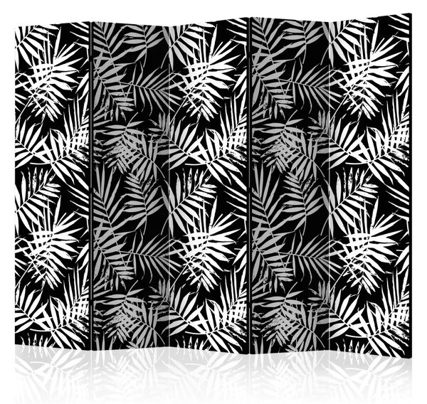 Paravento design Giungla Bianco Nero II - sfondo scuro, tropicale
