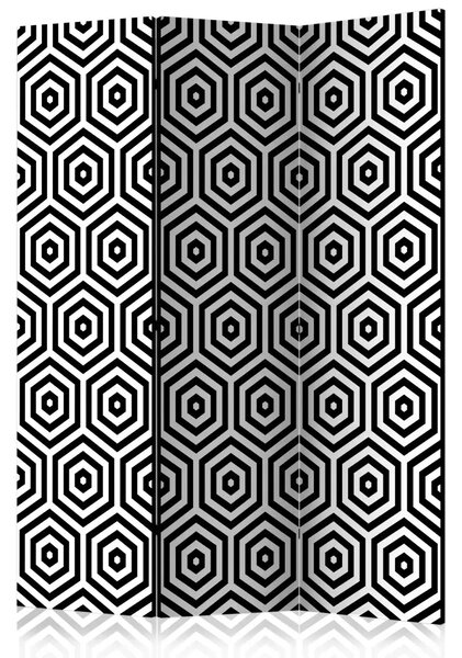 Paravento separè Ipnotico in Bianco e Nero - composizione a motivo geometrico