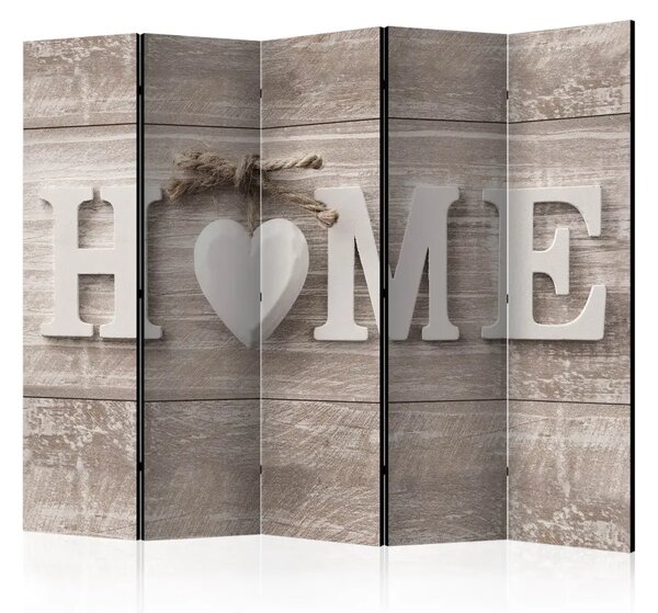 Paravento Household warmth II - scritte in inglese su sfondo in legno