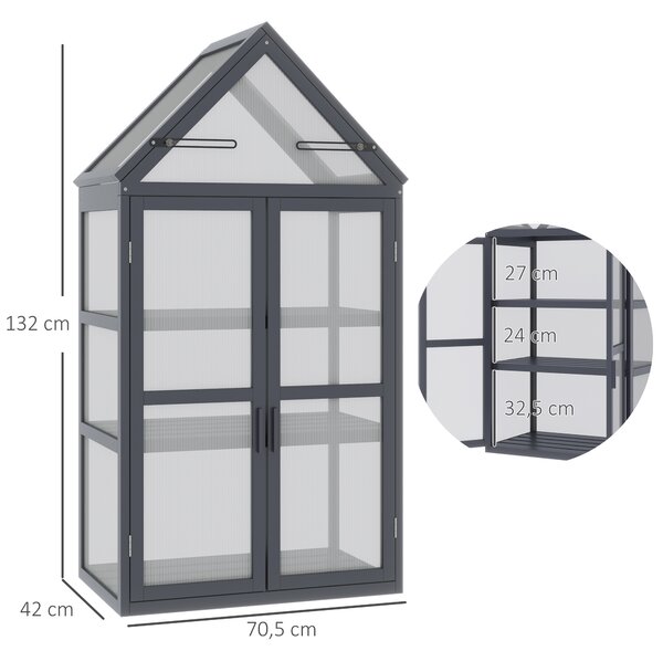 Outsunny Serra da giardino a 3 Ripiani con 2 aperture e 2 porte chiudibili per Orto Piante, 70,5 x 42 x 132 cm, Naturale | Aosom Italy