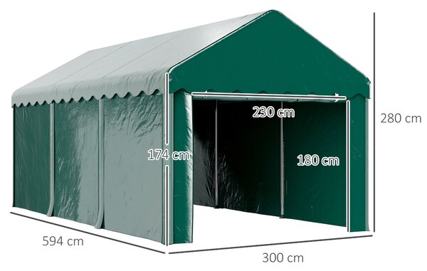 Outsunny Capannone esterno con 2 porte avvolgibili, tenda garage per veicoli, barche e carico, 3 x 6m, verde | Aosom Italy