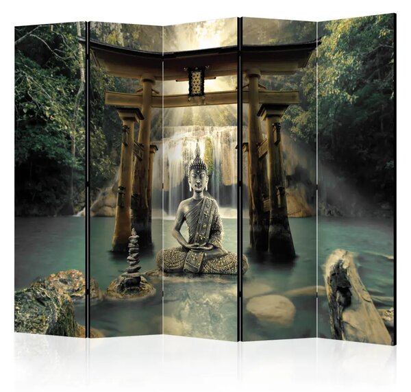 Paravento design Buddha's Smile II - statua cascata stile zen