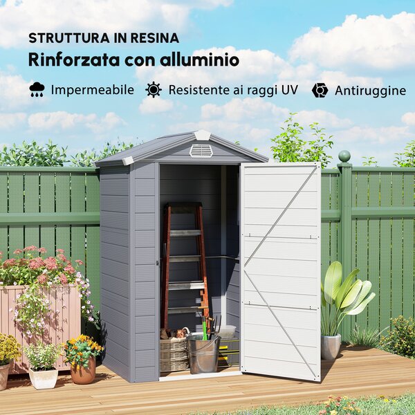 Outsunny Casetta da giardino con tetto a due falde, Capanno per attrezzi, 133 x 102 x 180/208 cm, Grigio scuro | Aosom Italy