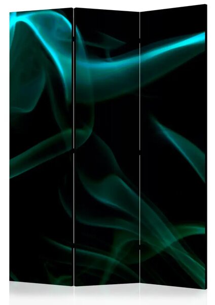 Paravento design Fumo blu ondeggiante - Onde turchesi su sfondo nero