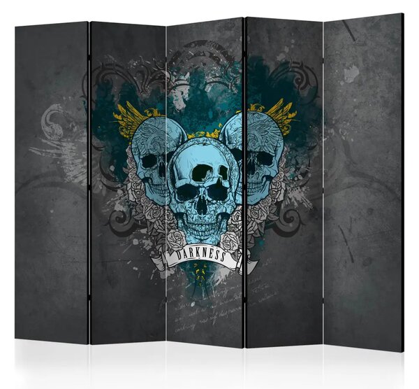 Paravento Darkness II - teschi blu e scritte in inglese