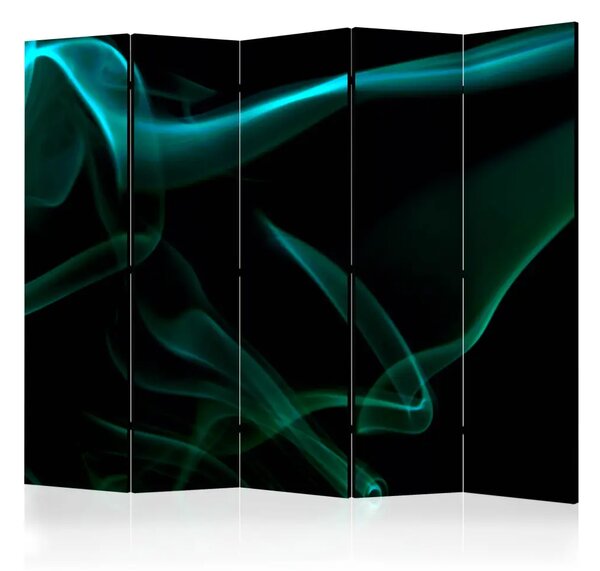 Paravento Fumo blu ondeggiante II - Onde turchesi su sfondo nero