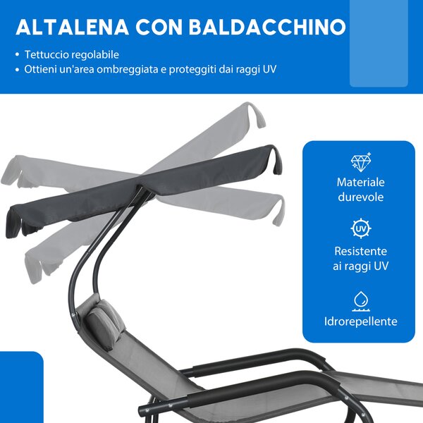Outsunny Lettino Prendisole Doppio per 2 Persone, con Cuscini e Tettuccio Inclusi, 200 cm x 139 cm x 140 cm, Grigio Scuro | Aosom Italy